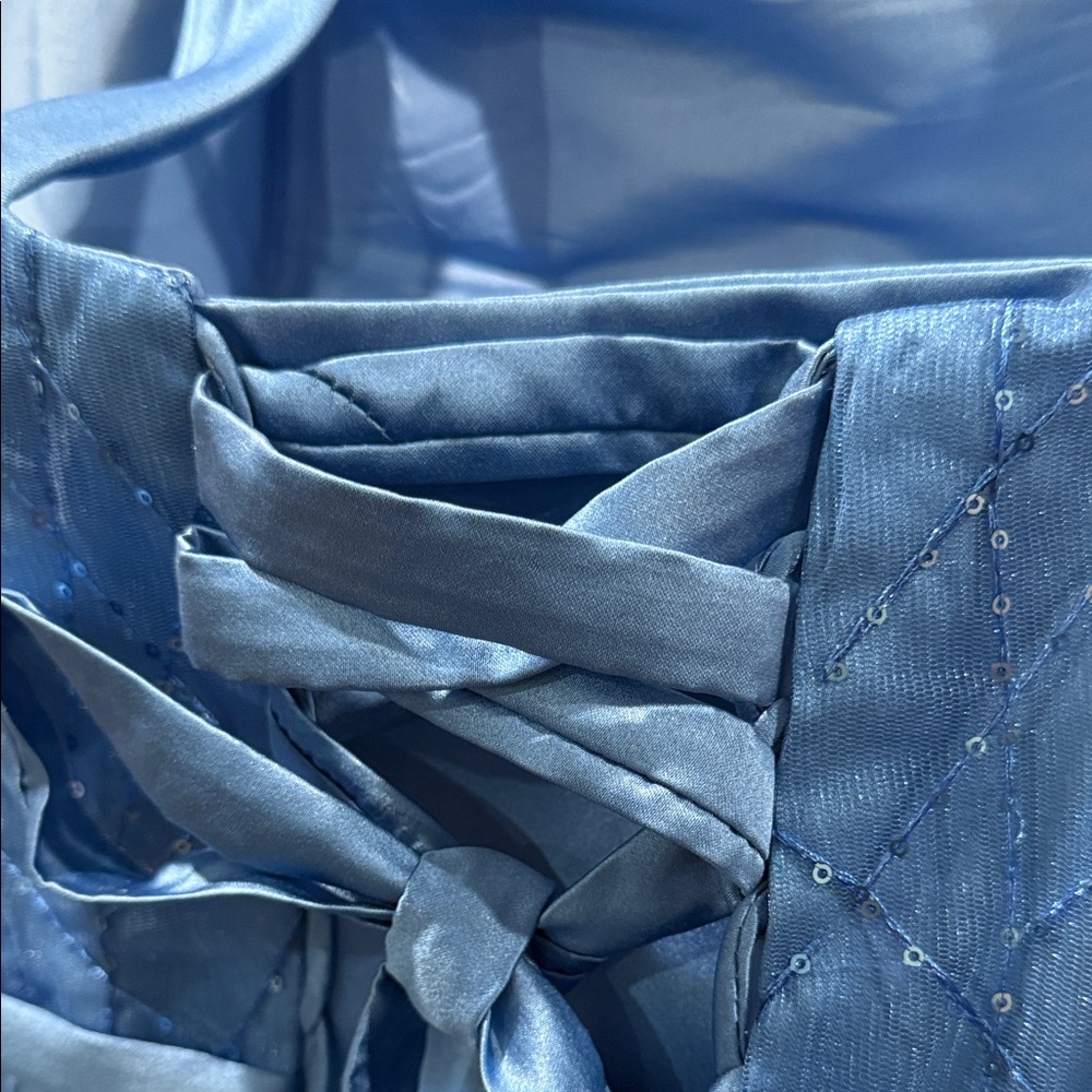 One-Shoulder Blue Prom Dress - Picture 6 of 9